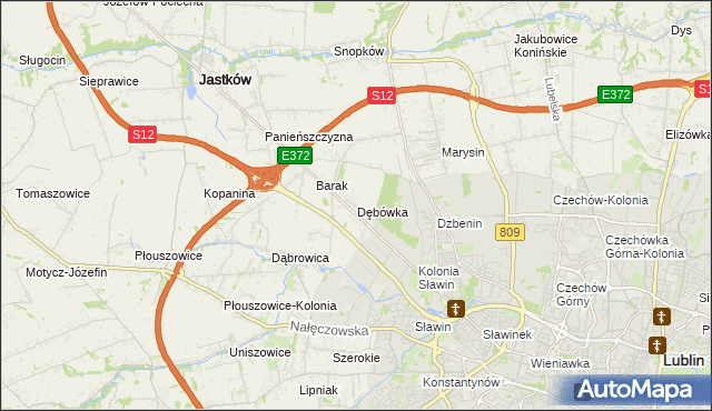 mapa Dębówka gmina Jastków, Dębówka gmina Jastków na mapie Targeo