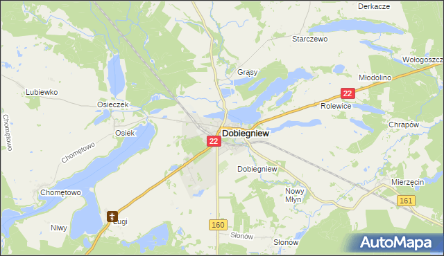 mapa Dobiegniew powiat strzelecko-drezdenecki, Dobiegniew powiat strzelecko-drezdenecki na mapie Targeo