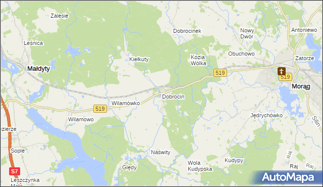 mapa Dobrocin gmina Małdyty, Dobrocin gmina Małdyty na mapie Targeo