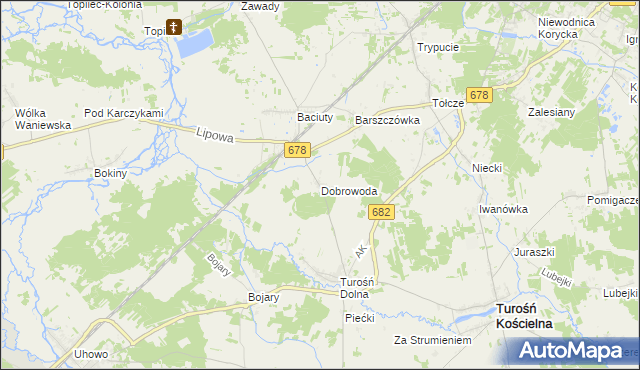 mapa Dobrowoda gmina Turośń Kościelna, Dobrowoda gmina Turośń Kościelna na mapie Targeo