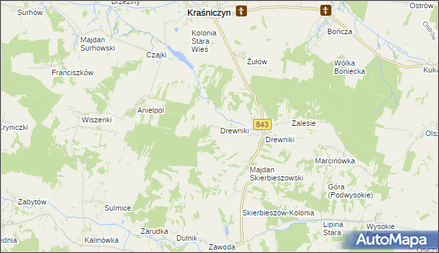 mapa Drewniki gmina Kraśniczyn, Drewniki gmina Kraśniczyn na mapie Targeo