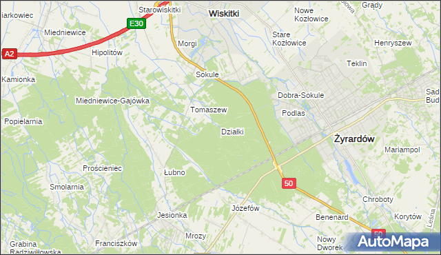 mapa Działki gmina Wiskitki, Działki gmina Wiskitki na mapie Targeo