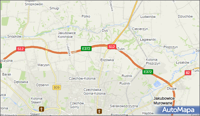 mapa Elizówka gmina Niemce, Elizówka gmina Niemce na mapie Targeo