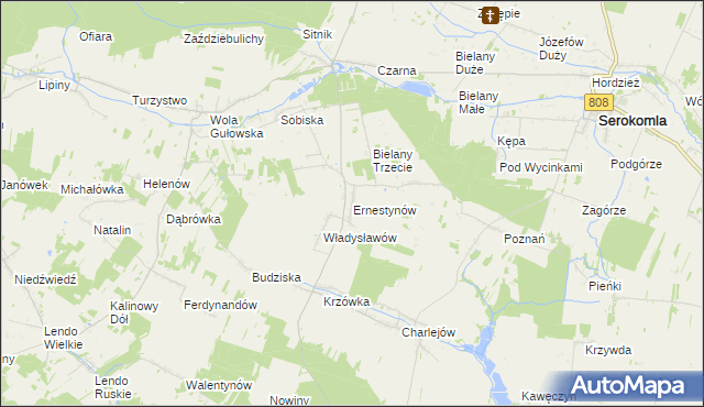 mapa Ernestynów gmina Serokomla, Ernestynów gmina Serokomla na mapie Targeo