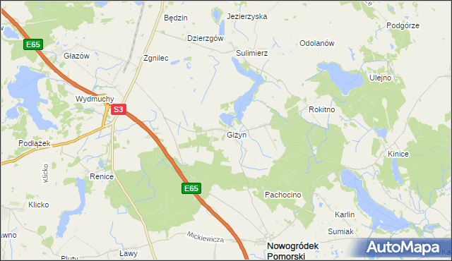 mapa Giżyn gmina Nowogródek Pomorski, Giżyn gmina Nowogródek Pomorski na mapie Targeo