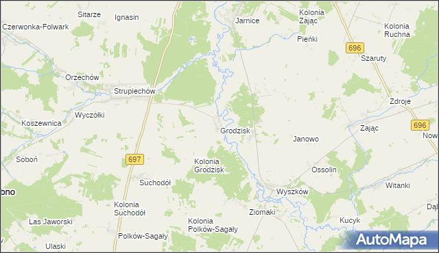 mapa Grodzisk gmina Grębków, Grodzisk gmina Grębków na mapie Targeo