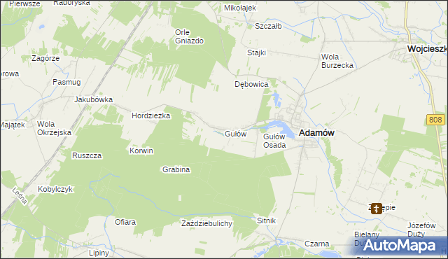 mapa Gułów gmina Adamów, Gułów gmina Adamów na mapie Targeo