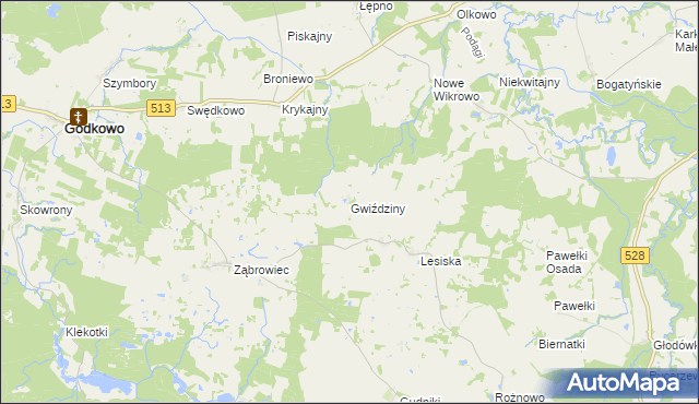 mapa Gwiździny gmina Godkowo, Gwiździny gmina Godkowo na mapie Targeo