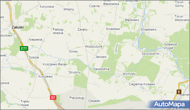 mapa Janowo gmina Zakroczym, Janowo gmina Zakroczym na mapie Targeo