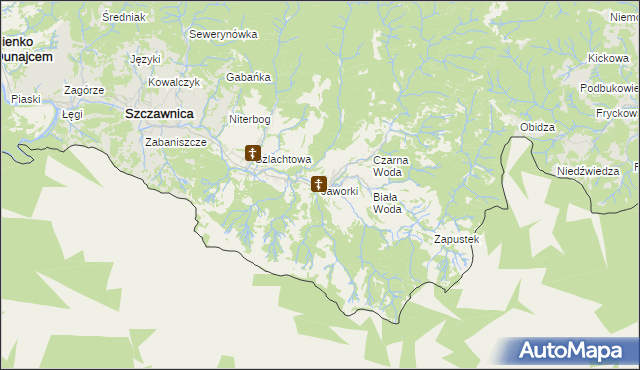 mapa Jaworki gmina Szczawnica, Jaworki gmina Szczawnica na mapie Targeo