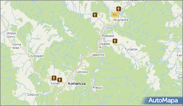 mapa Jawornik gmina Komańcza, Jawornik gmina Komańcza na mapie Targeo