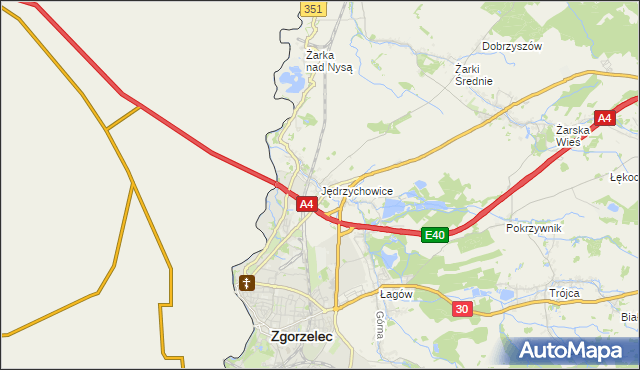 mapa Jędrzychowice gmina Zgorzelec, Jędrzychowice gmina Zgorzelec na mapie Targeo