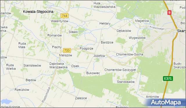 mapa Józefów gmina Kowala, Józefów gmina Kowala na mapie Targeo