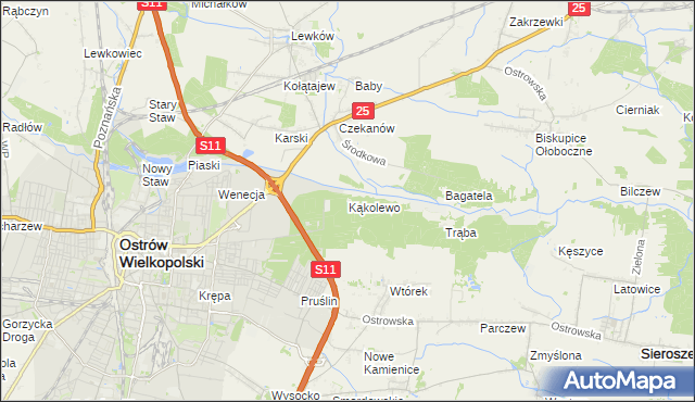 mapa Kąkolewo gmina Ostrów Wielkopolski, Kąkolewo gmina Ostrów Wielkopolski na mapie Targeo