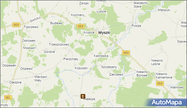 mapa Kalinówka gmina Wyszki, Kalinówka gmina Wyszki na mapie Targeo