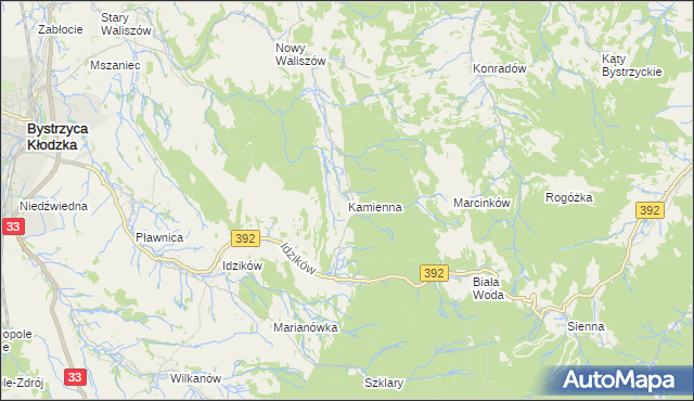 mapa Kamienna gmina Bystrzyca Kłodzka, Kamienna gmina Bystrzyca Kłodzka na mapie Targeo