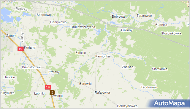 mapa Kamionka gmina Zabłudów, Kamionka gmina Zabłudów na mapie Targeo