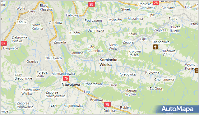 mapa Kamionka Wielka, Kamionka Wielka na mapie Targeo