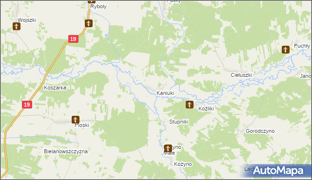 mapa Kaniuki gmina Zabłudów, Kaniuki gmina Zabłudów na mapie Targeo