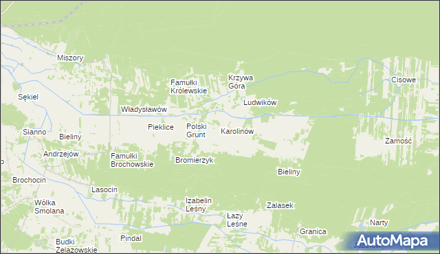 mapa Karolinów gmina Kampinos, Karolinów gmina Kampinos na mapie Targeo