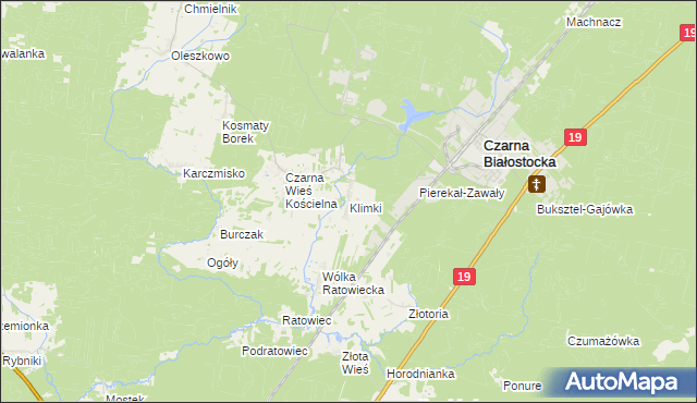 mapa Klimki gmina Czarna Białostocka, Klimki gmina Czarna Białostocka na mapie Targeo