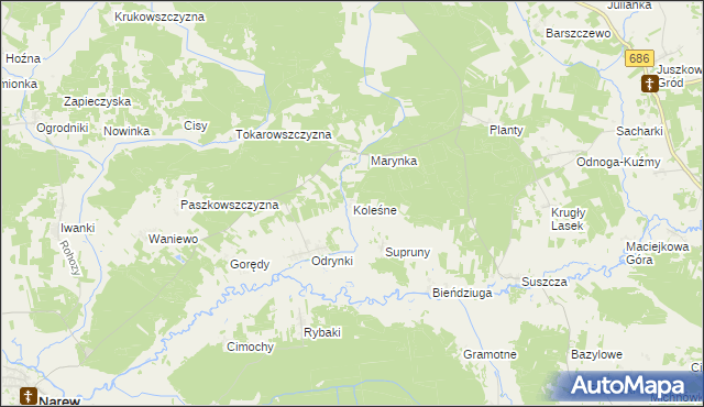 mapa Koleśne, Koleśne na mapie Targeo