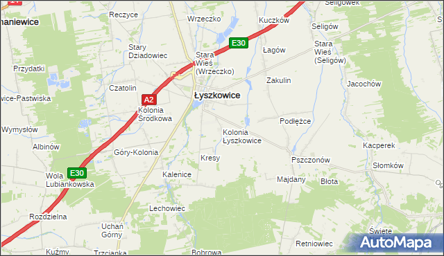 mapa Kolonia Łyszkowice, Kolonia Łyszkowice na mapie Targeo