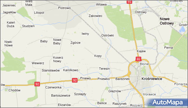 mapa Kopy gmina Krośniewice, Kopy gmina Krośniewice na mapie Targeo