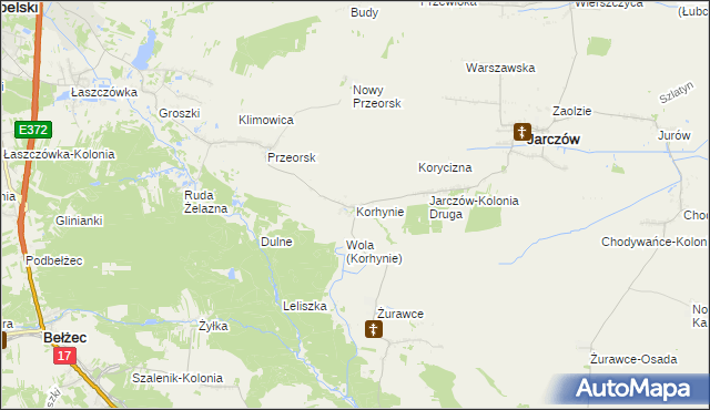 mapa Korhynie, Korhynie na mapie Targeo