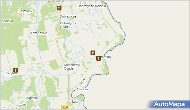 mapa Kostomłoty gmina Kodeń, Kostomłoty gmina Kodeń na mapie Targeo