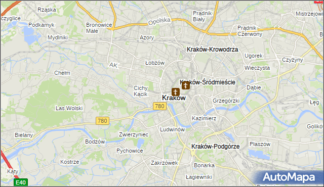 mapa Krakowa, Kraków na mapie Targeo