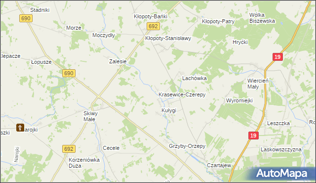 mapa Krasewice-Czerepy, Krasewice-Czerepy na mapie Targeo
