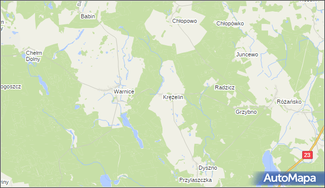 mapa Krężelin, Krężelin na mapie Targeo
