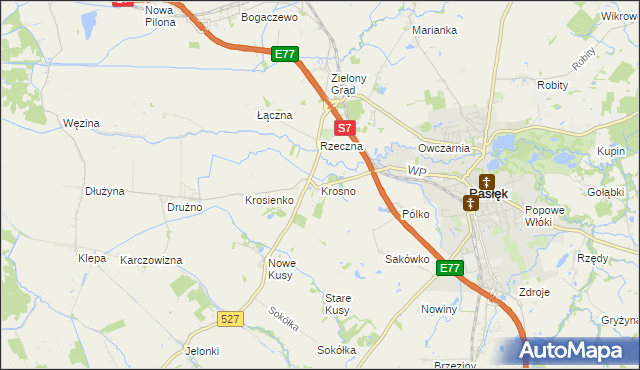 mapa Krosno gmina Pasłęk, Krosno gmina Pasłęk na mapie Targeo