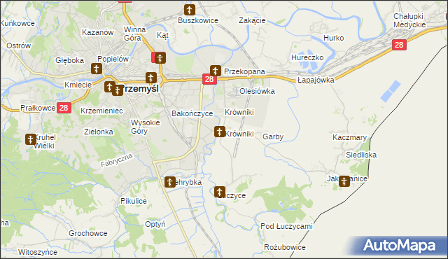 mapa Krówniki gmina Przemyśl, Krówniki gmina Przemyśl na mapie Targeo