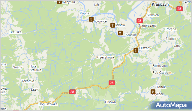 mapa Krzeczkowa, Krzeczkowa na mapie Targeo