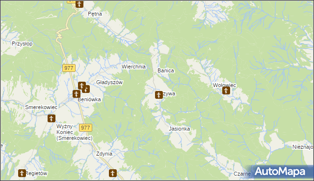 mapa Krzywa gmina Sękowa, Krzywa gmina Sękowa na mapie Targeo