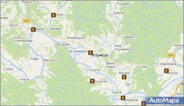 mapa Krzywcza, Krzywcza na mapie Targeo