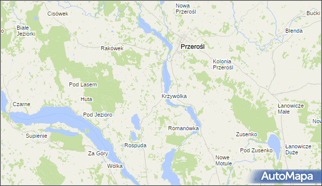 mapa Krzywólka gmina Przerośl, Krzywólka gmina Przerośl na mapie Targeo