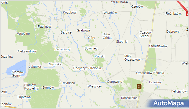 mapa Kuczki gmina Uniejów, Kuczki gmina Uniejów na mapie Targeo