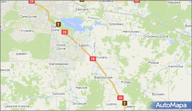 mapa Kuriany gmina Zabłudów, Kuriany gmina Zabłudów na mapie Targeo