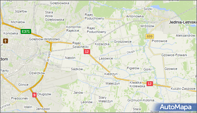 mapa Lasowice gmina Jedlnia-Letnisko, Lasowice gmina Jedlnia-Letnisko na mapie Targeo