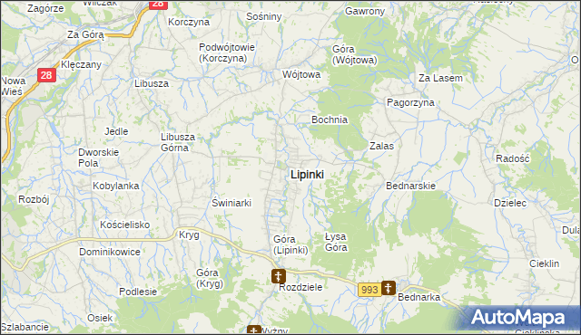 mapa Lipinki powiat gorlicki, Lipinki powiat gorlicki na mapie Targeo