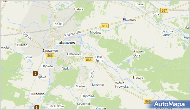 mapa Lisie Jamy gmina Lubaczów, Lisie Jamy gmina Lubaczów na mapie Targeo