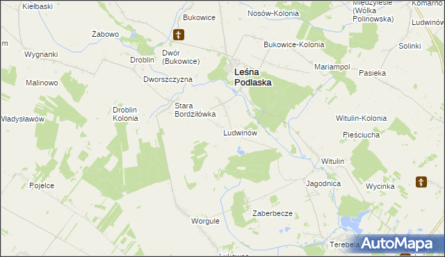 mapa Ludwinów gmina Leśna Podlaska, Ludwinów gmina Leśna Podlaska na mapie Targeo