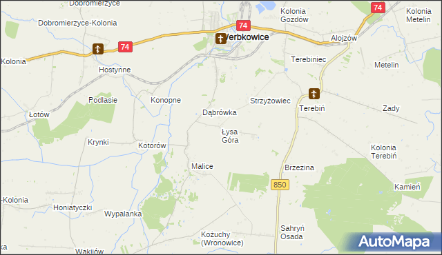 mapa Łysa Góra gmina Werbkowice, Łysa Góra gmina Werbkowice na mapie Targeo