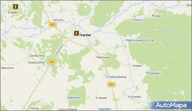 mapa Makówka gmina Narew, Makówka gmina Narew na mapie Targeo