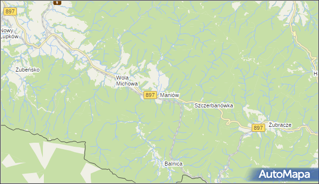 mapa Maniów gmina Komańcza, Maniów gmina Komańcza na mapie Targeo