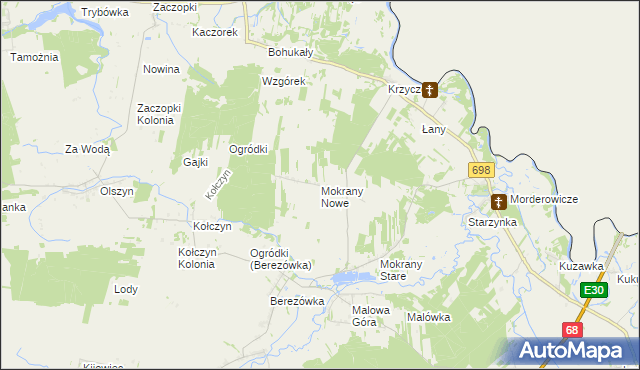 mapa Mokrany Nowe, Mokrany Nowe na mapie Targeo