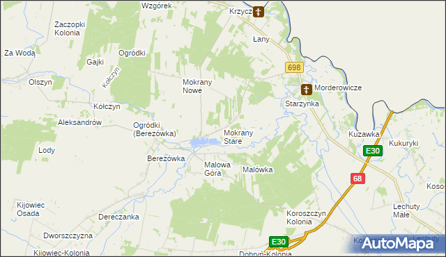 mapa Mokrany Stare, Mokrany Stare na mapie Targeo